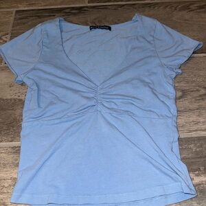 Light Blue V-Neck Ruched Women's Top